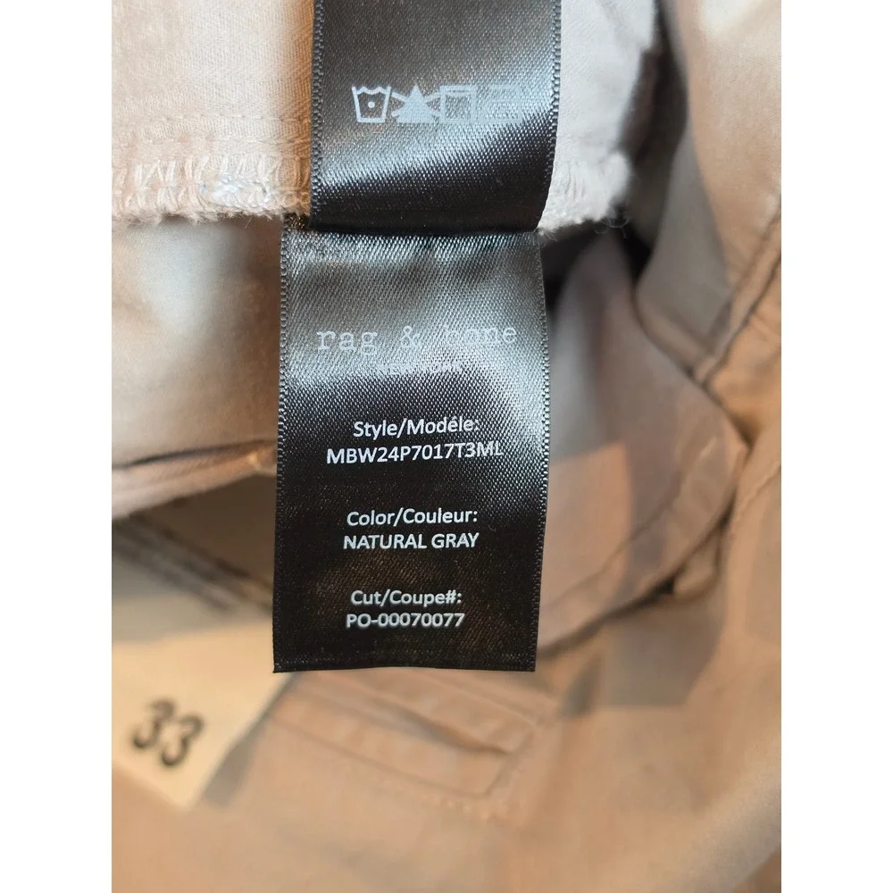 Rag & Bone Mens Standard Chino Natural Gray Cotton Sateen Pants 33 NWT